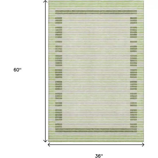 Artichoke Green Ivory And Gray Striped Washable Area Rug With UV Protection Photo 3