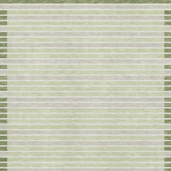 Artichoke Green Ivory And Gray Striped Washable Area Rug With UV Protection Photo 2