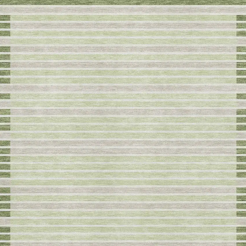 Artichoke Green Ivory And Gray Striped Washable Area Rug With UV Protection Photo 2