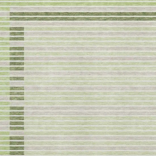 Artichoke Green Ivory And Gray Striped Washable Area Rug With UV Protection Photo 2