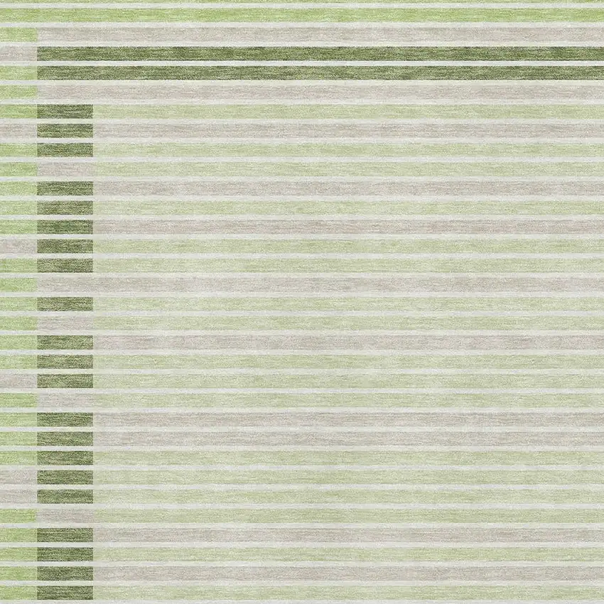 Artichoke Green Ivory And Gray Striped Washable Area Rug With UV Protection Photo 2