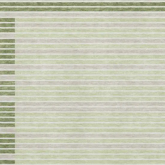 Artichoke Green Ivory And Gray Striped Washable Area Rug With UV Protection Photo 3
