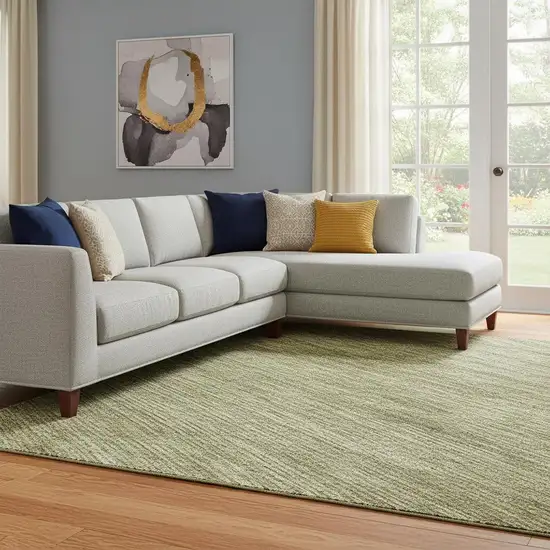 Artichoke Green Ivory And Gray Striped Washable Area Rug With UV Protection Photo 2