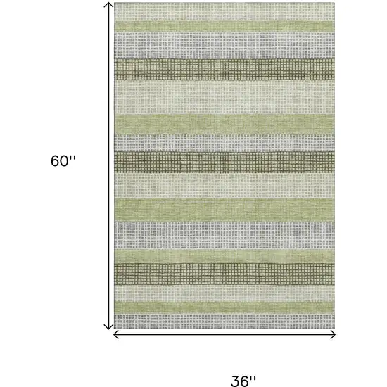 Artichoke Green Ivory And Gray Striped Washable Area Rug With UV Protection Photo 9