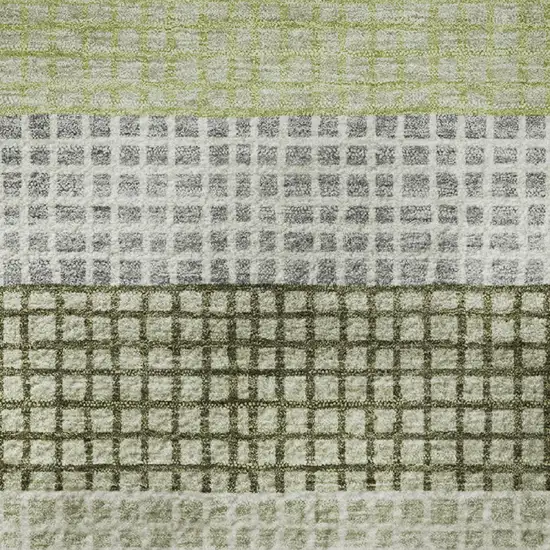 Artichoke Green Ivory And Gray Striped Washable Area Rug With UV Protection Photo 8