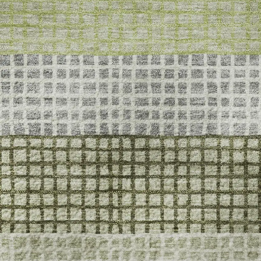 Artichoke Green Ivory And Gray Striped Washable Area Rug With UV Protection Photo 8