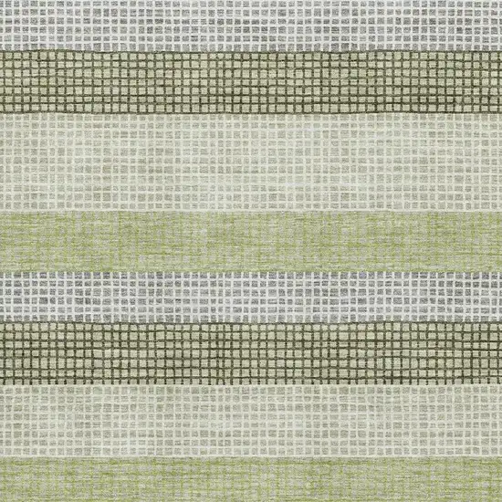 Artichoke Green Ivory And Gray Striped Washable Area Rug With UV Protection Photo 3