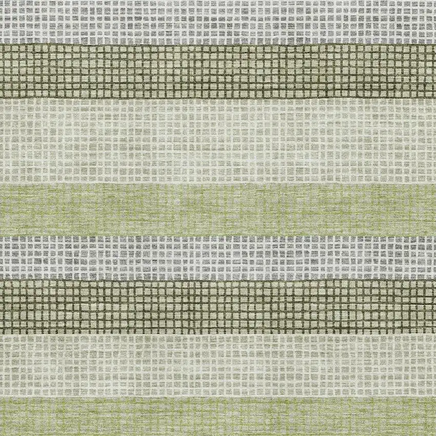 Artichoke Green Ivory And Gray Striped Washable Area Rug With UV Protection Photo 3