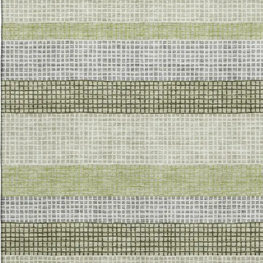 Artichoke Green Ivory And Gray Striped Washable Area Rug With UV Protection Photo 3