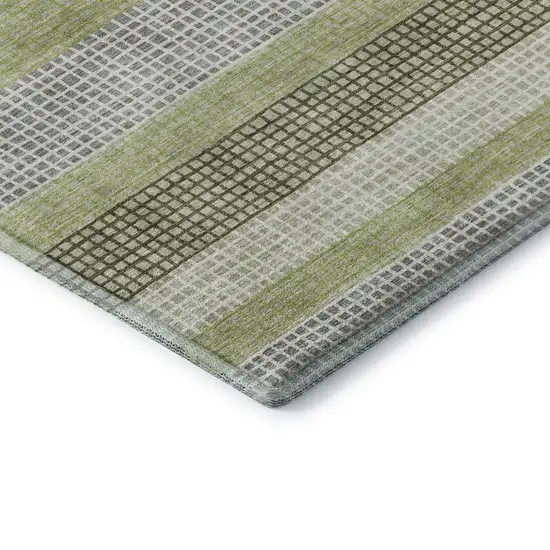 Artichoke Green Ivory And Gray Striped Washable Area Rug With UV Protection Photo 8