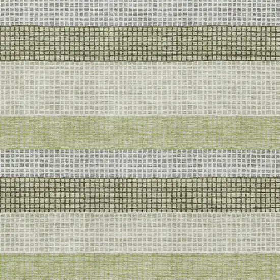 Artichoke Green Ivory And Gray Striped Washable Area Rug With UV Protection Photo 3