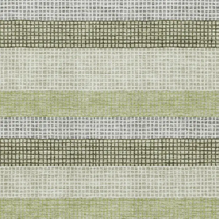 Artichoke Green Ivory And Gray Striped Washable Area Rug With UV Protection Photo 3