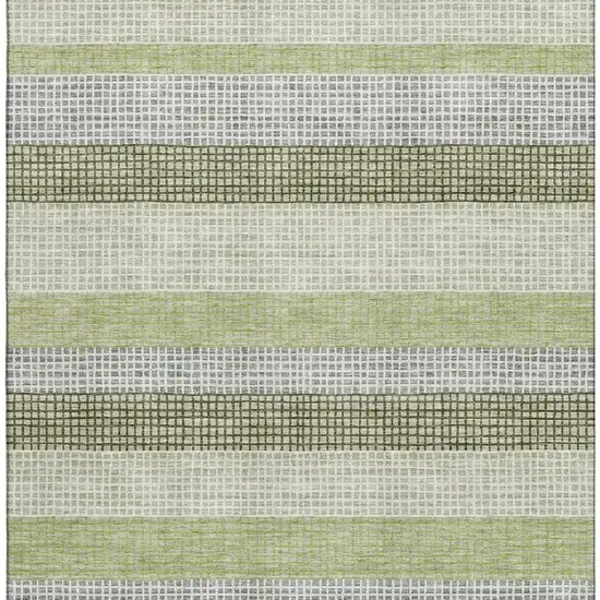 Artichoke Green Ivory And Gray Striped Washable Area Rug With UV Protection Photo 4