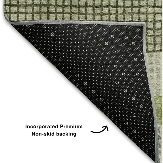 Artichoke Green Ivory And Gray Striped Washable Area Rug With UV Protection Photo 7