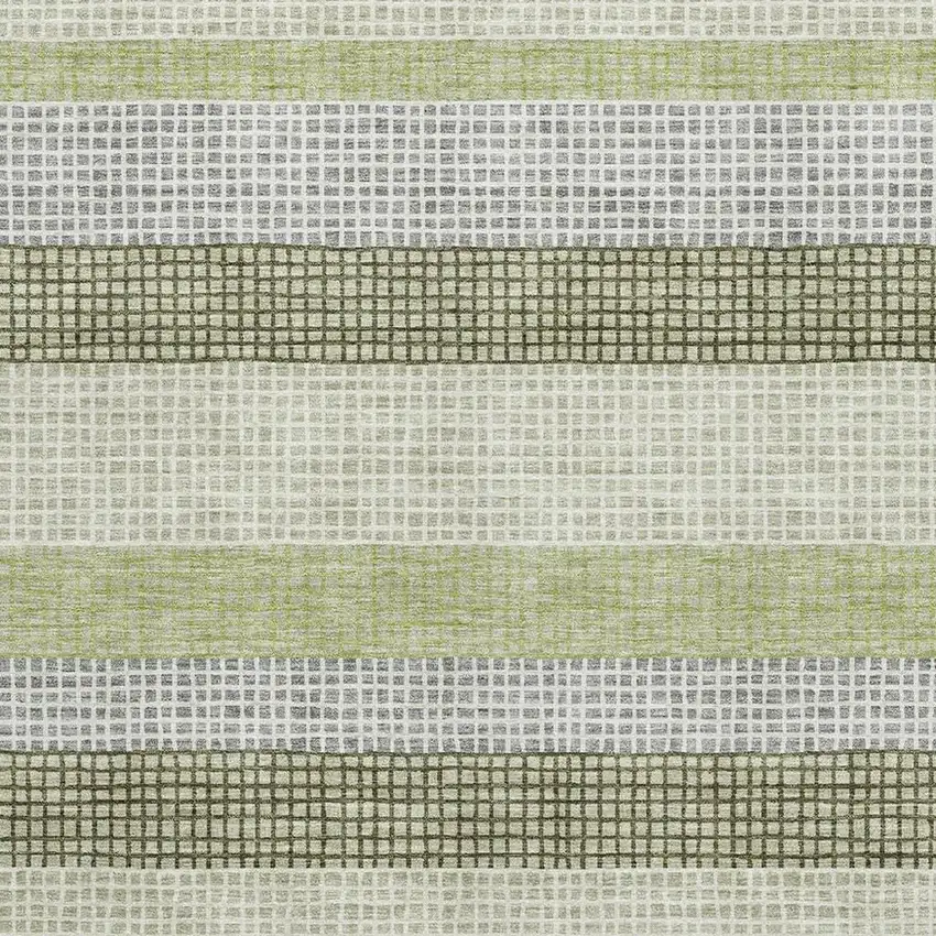 Artichoke Green Ivory And Gray Striped Washable Area Rug With UV Protection Photo 3