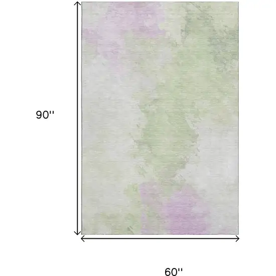 Artichoke Green Ivory And Lavender Abstract Washable Area Rug With UV Protection Photo 9