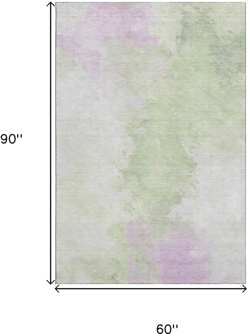 Artichoke Green Ivory And Lavender Abstract Washable Area Rug With UV Protection Photo 9