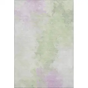 Photo of Artichoke Green Ivory And Lavender Abstract Washable Area Rug With UV Protection