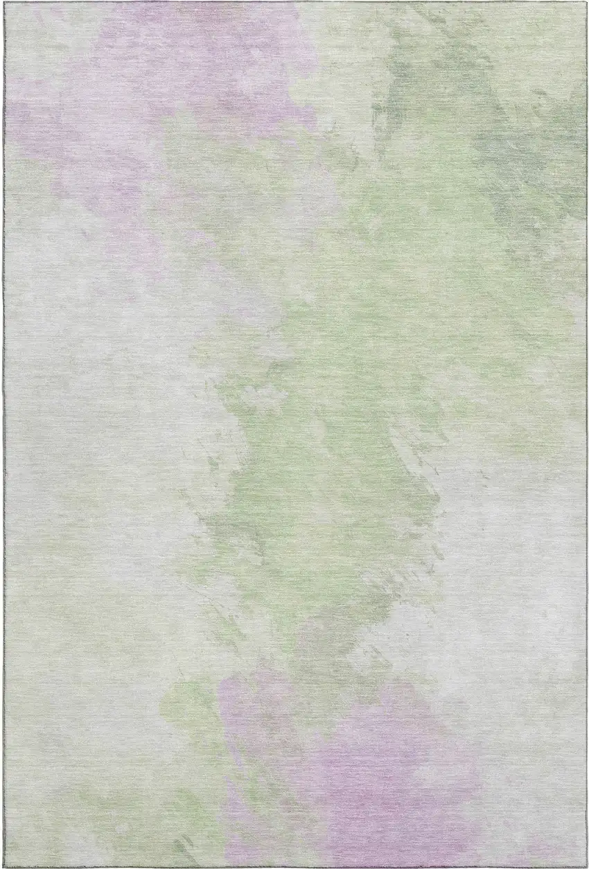 Artichoke Green Ivory And Lavender Abstract Washable Area Rug With UV Protection Photo 1