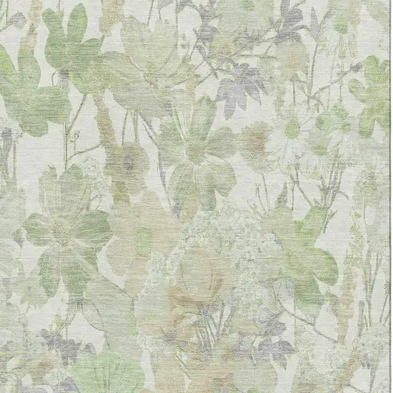 Artichoke Green Ivory And Lavender Floral Washable Area Rug With UV Protection Photo 2