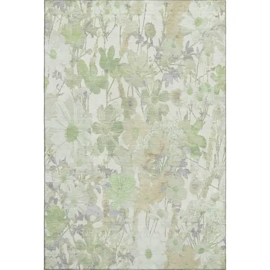 Artichoke Green Ivory And Lavender Floral Washable Area Rug With UV Protection Photo 1