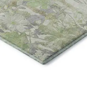 Photo of Artichoke Green Ivory And Lavender Floral Washable Area Rug With UV Protection