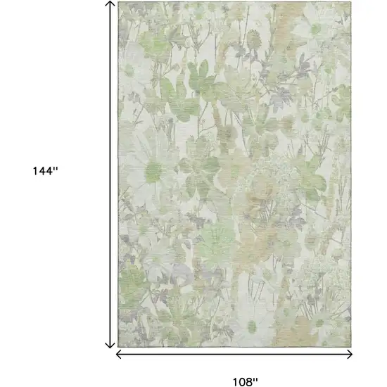 Artichoke Green Ivory And Lavender Floral Washable Area Rug With UV Protection Photo 9