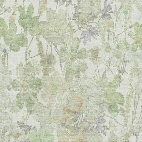 Artichoke Green Ivory And Lavender Floral Washable Area Rug With UV Protection Photo 2