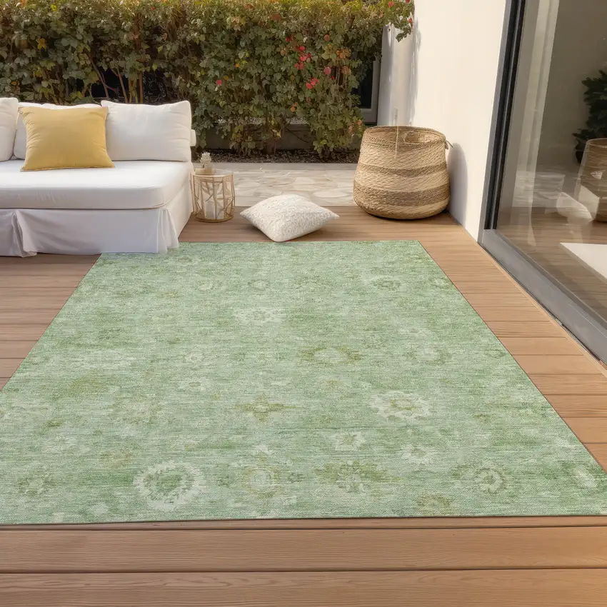 Artichoke Green Ivory And Mint Green Damask Washable Indoor Outdoor Area Rug Photo 8