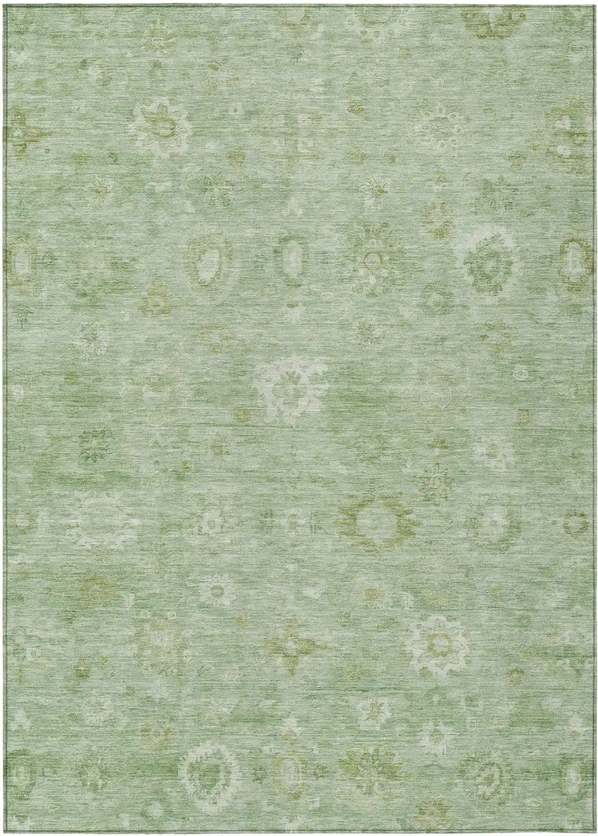 Artichoke Green Ivory And Mint Green Damask Washable Indoor Outdoor Area Rug Photo 1