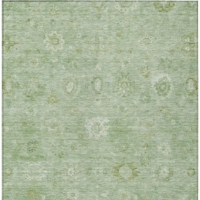 Artichoke Green Ivory And Mint Green Damask Washable Indoor Outdoor Area Rug Photo 4