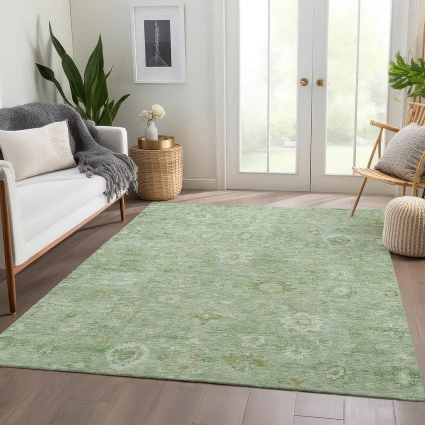 Artichoke Green Ivory And Mint Green Damask Washable Indoor Outdoor Area Rug Photo 7