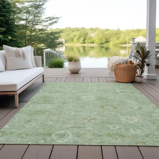 Artichoke Green Ivory And Mint Green Damask Washable Indoor Outdoor Area Rug Photo 5