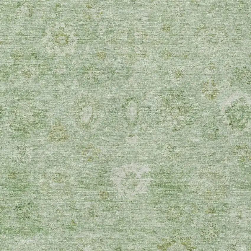 Artichoke Green Ivory And Mint Green Damask Washable Indoor Outdoor Area Rug Photo 3