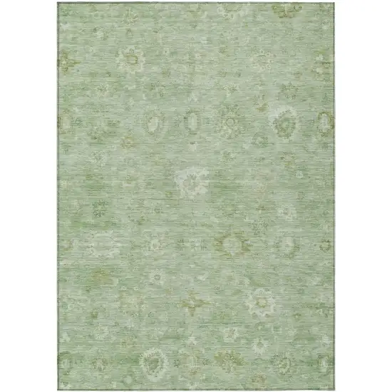 Artichoke Green Ivory And Mint Green Damask Washable Indoor Outdoor Area Rug Photo 1