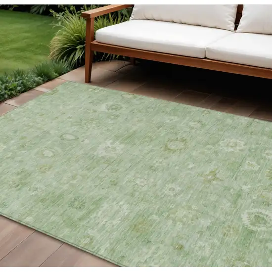 Artichoke Green Ivory And Mint Green Damask Washable Indoor Outdoor Area Rug Photo 2