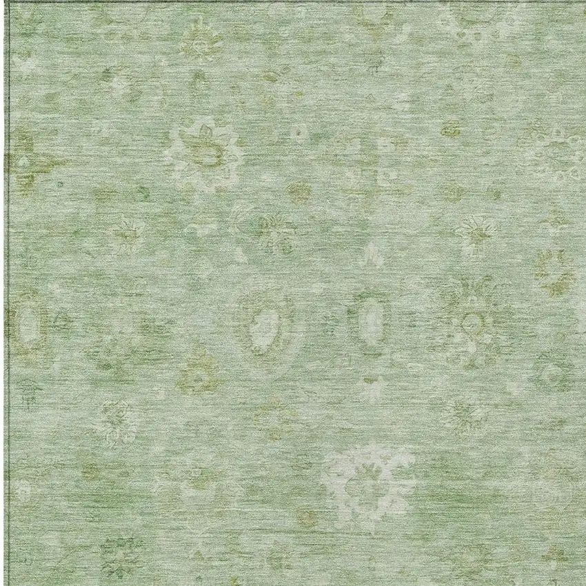 Artichoke Green Ivory And Mint Green Damask Washable Indoor Outdoor Area Rug Photo 4