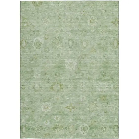 Artichoke Green Ivory And Mint Green Damask Washable Indoor Outdoor Area Rug Photo 3