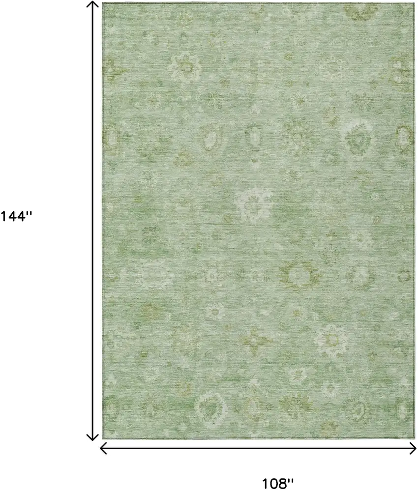 Artichoke Green Ivory And Mint Green Damask Washable Indoor Outdoor Area Rug Photo 9