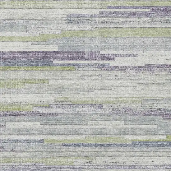 Artichoke Green Ivory And Plum Striped Washable Area Rug With UV Protection Photo 3