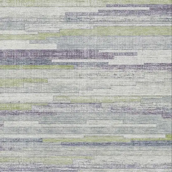 Artichoke Green Ivory And Plum Striped Washable Area Rug With UV Protection Photo 3