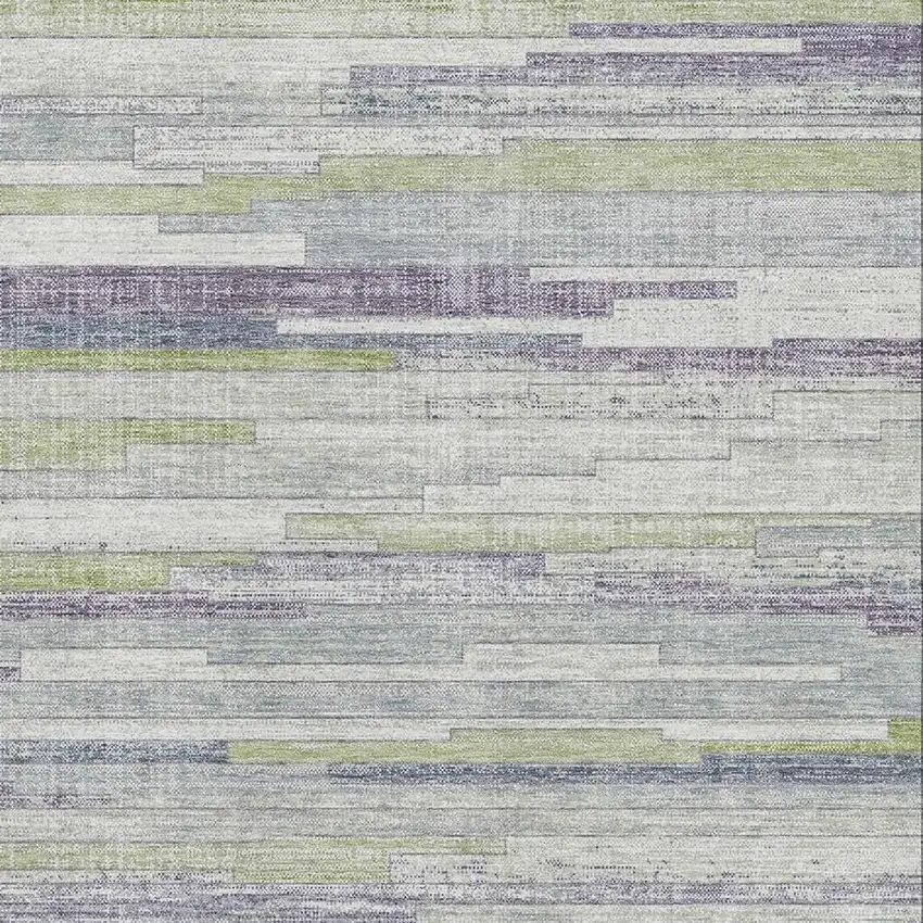 Artichoke Green Ivory And Plum Striped Washable Area Rug With UV Protection Photo 3