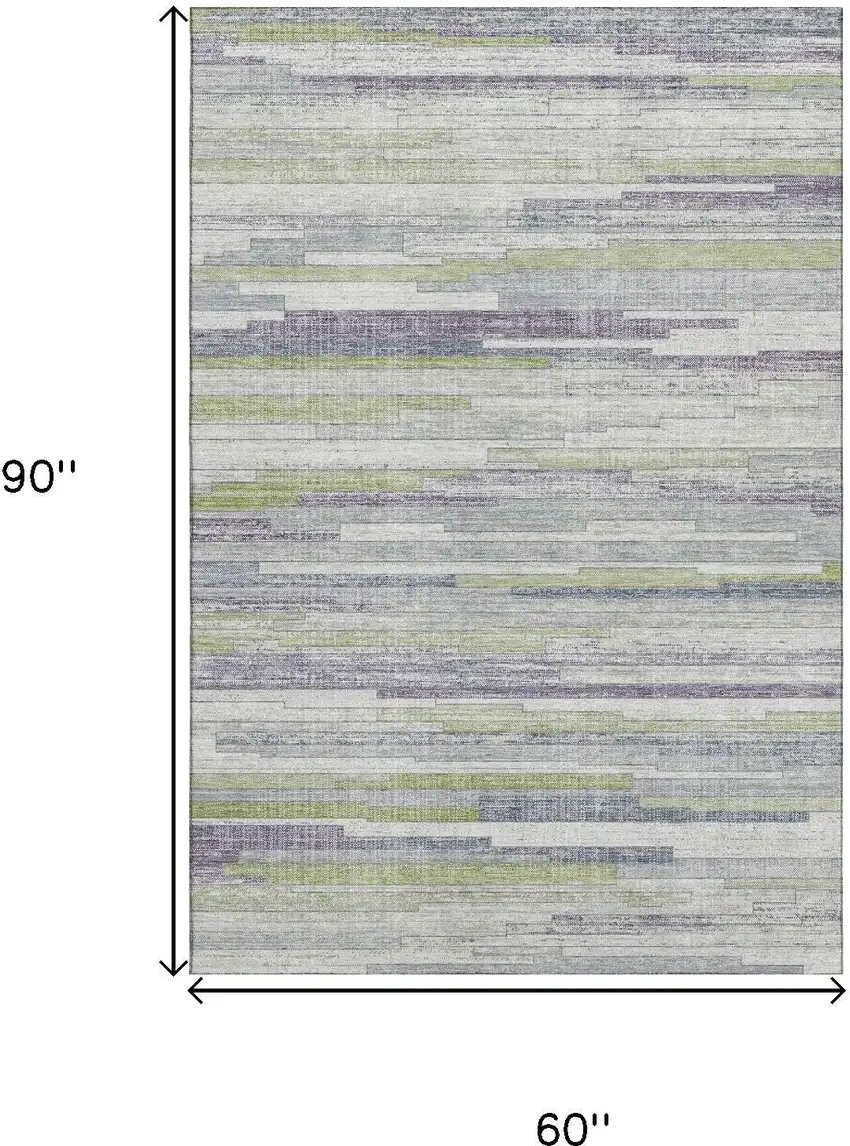 Artichoke Green Ivory And Plum Striped Washable Area Rug With UV Protection Photo 9