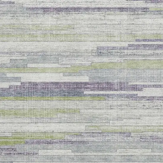 Artichoke Green Ivory And Plum Striped Washable Area Rug With UV Protection Photo 3