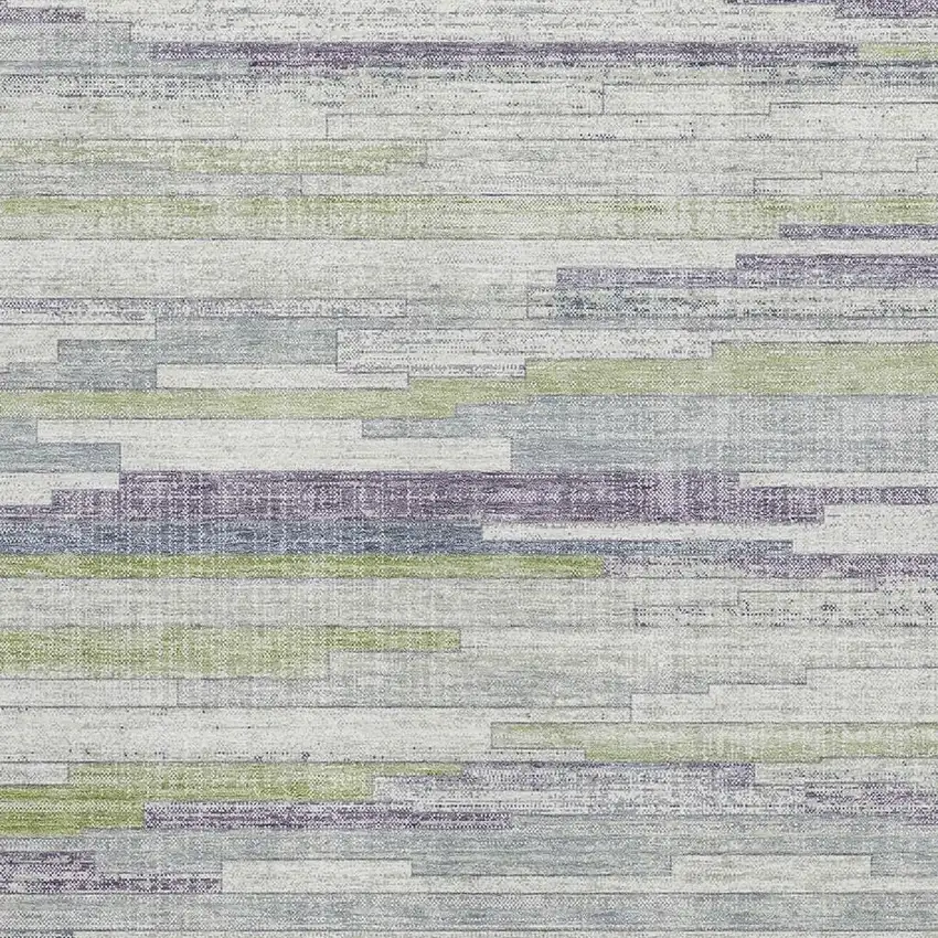 Artichoke Green Ivory And Plum Striped Washable Area Rug With UV Protection Photo 3