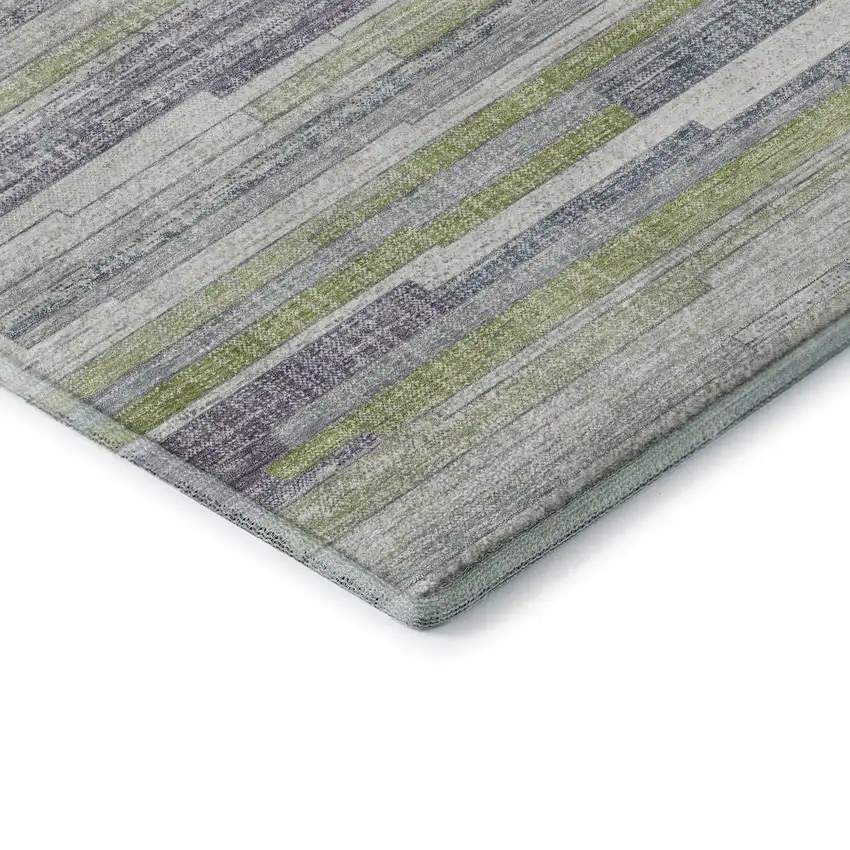 Artichoke Green Ivory And Plum Striped Washable Area Rug With UV Protection Photo 8