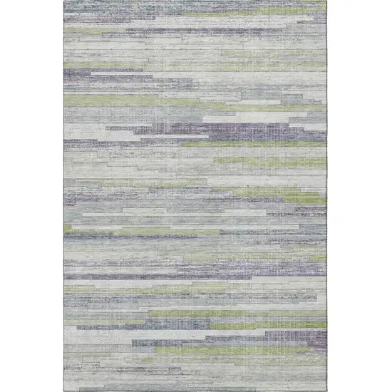 Artichoke Green Ivory And Plum Striped Washable Area Rug With UV Protection Photo 4