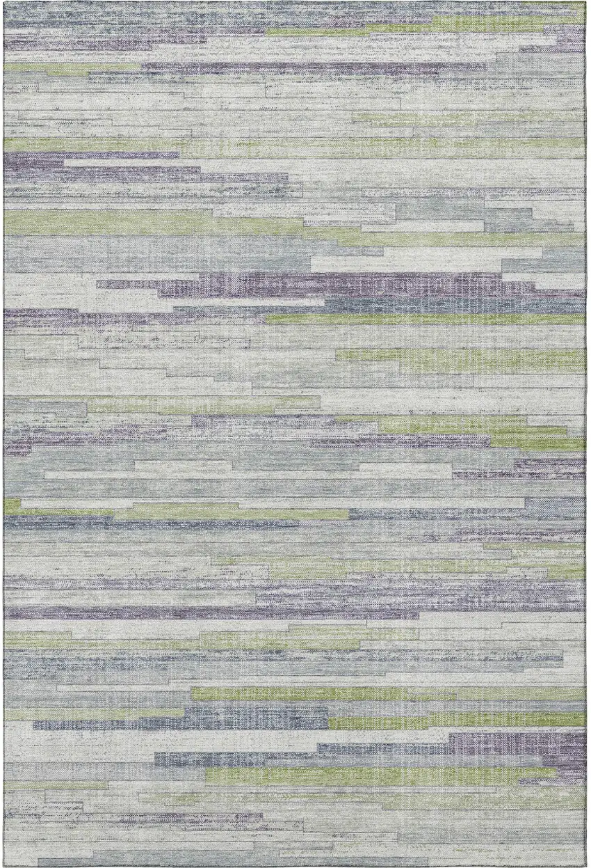 Artichoke Green Ivory And Plum Striped Washable Area Rug With UV Protection Photo 4