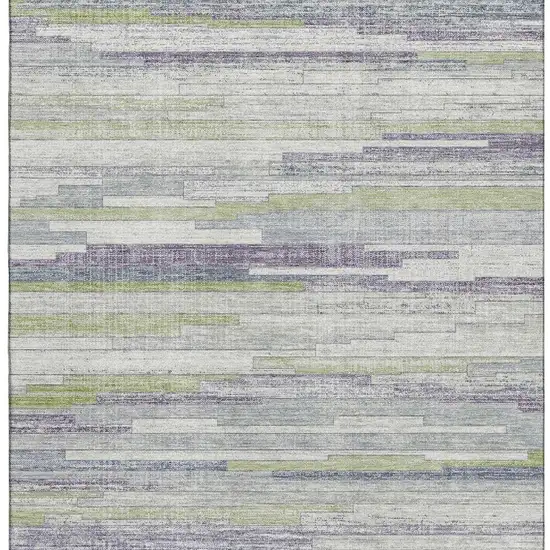 Artichoke Green Ivory And Plum Striped Washable Area Rug With UV Protection Photo 3