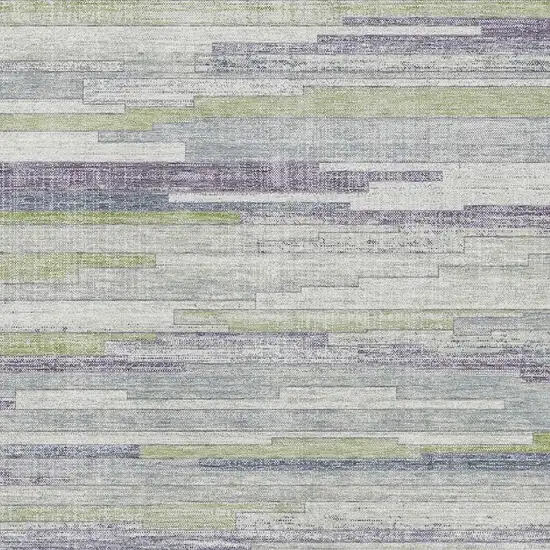 Artichoke Green Ivory And Plum Striped Washable Area Rug With UV Protection Photo 3